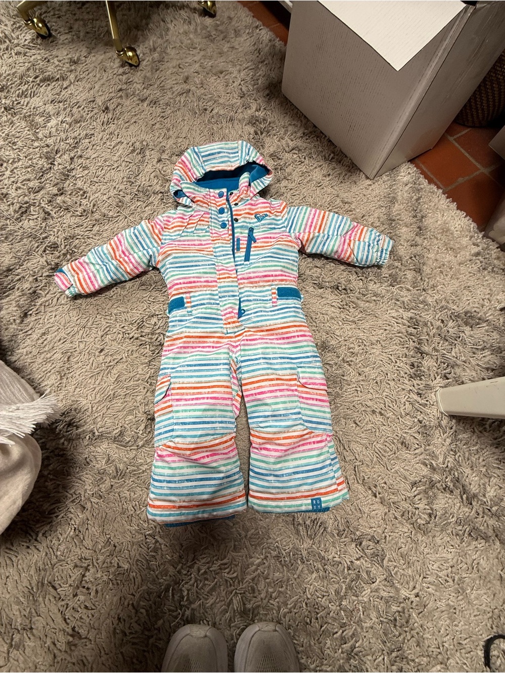 Roxy Girls Striped Snowsuit 2T in Turquoise, Pink, Orange, White